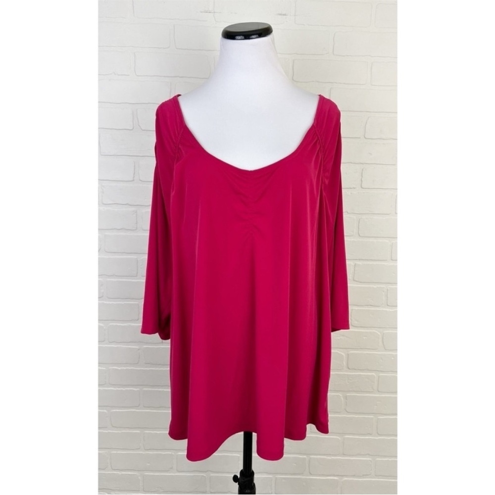 Lane Bryant Dark Pink Stretchy 3/4 Sleeve Blouse Top Size 22/24
